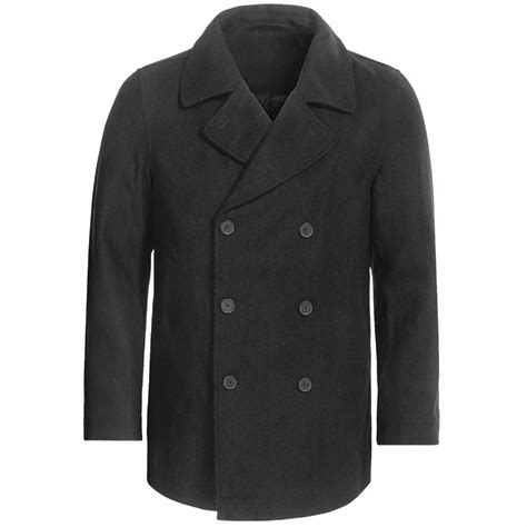 Wool Blend Pea Coat in Dark charcoal 